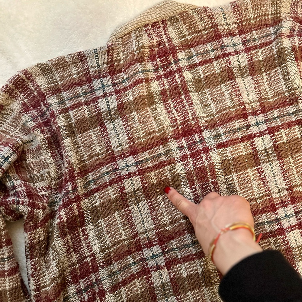 🪵🔥 Ralph Lauren vintage estate plaid cardigan hand knit silk linen - Picture 7 of 10